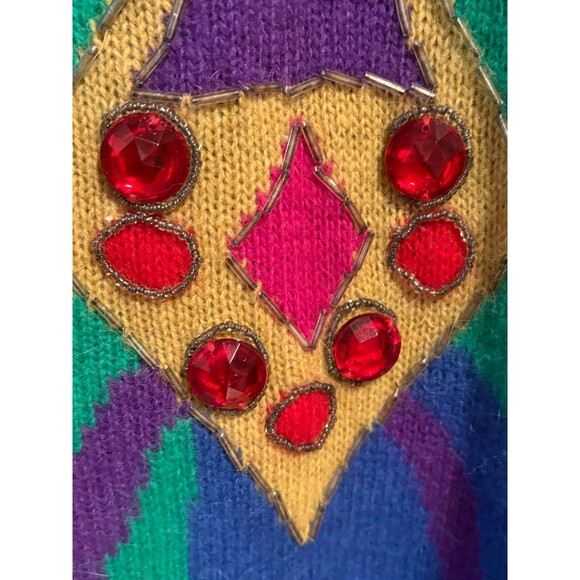 Vintage 80s Carducci Sweater Women's Medium Lambswool Rabbit Hair Gems Padded - Picture 3 of 6